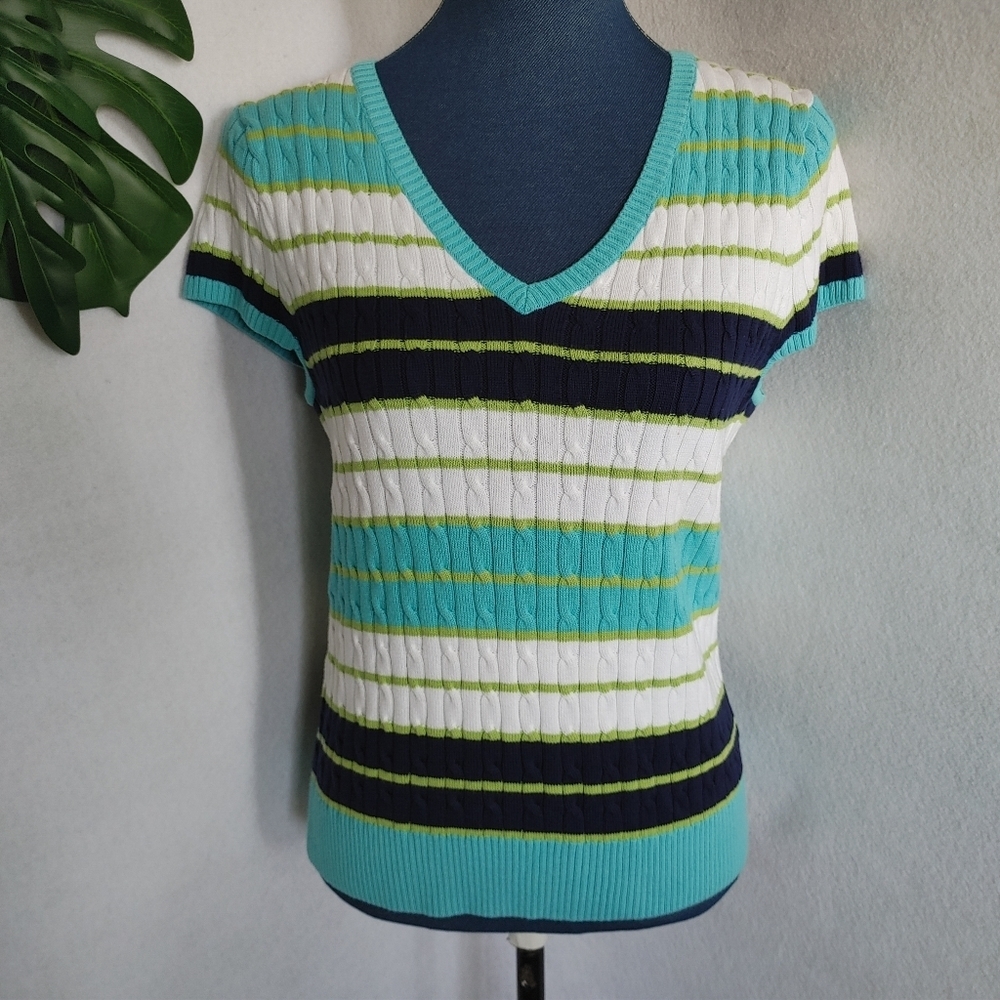 Jeanne Pierre Short Sleeve Cable Knit Sweater